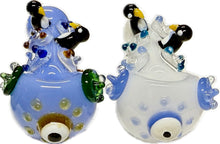 Load image into Gallery viewer, Ripkitty 4.5" Tobacco Dry Herb Hand Pipe Spoon Color Tube Glass with Penguins Art