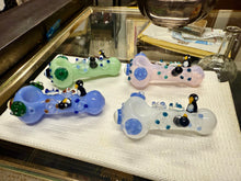 Load image into Gallery viewer, Ripkitty 4.5" Tobacco Dry Herb Hand Pipe Spoon Color Tube Glass with Penguins Art