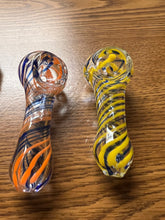 Load image into Gallery viewer, Ripkitty 3" Small Glass Mini Tiny Striped Swirly Handblown Dry Herb Hand Pipe