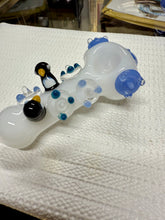 Load image into Gallery viewer, Ripkitty 4.5" Tobacco Dry Herb Hand Pipe Spoon Color Tube Glass with Penguins Art
