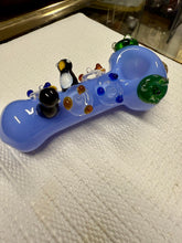 Load image into Gallery viewer, Ripkitty 4.5" Tobacco Dry Herb Hand Pipe Spoon Color Tube Glass with Penguins Art