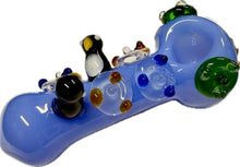 Load image into Gallery viewer, Ripkitty 4.5" Tobacco Dry Herb Hand Pipe Spoon Color Tube Glass with Penguins Art