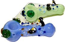 Load image into Gallery viewer, Ripkitty 4.5" Tobacco Dry Herb Hand Pipe Spoon Color Tube Glass with Penguins Art