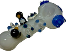 Load image into Gallery viewer, Ripkitty 4.5" Tobacco Dry Herb Hand Pipe Spoon Color Tube Glass with Penguins Art