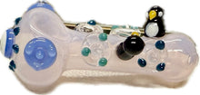 Load image into Gallery viewer, Ripkitty 4.5" Tobacco Dry Herb Hand Pipe Spoon Color Tube Glass with Penguins Art