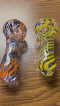 Load and play video in Gallery viewer, Ripkitty 3" Small Glass Mini Tiny Striped Swirly Handblown Dry Herb Hand Pipe
