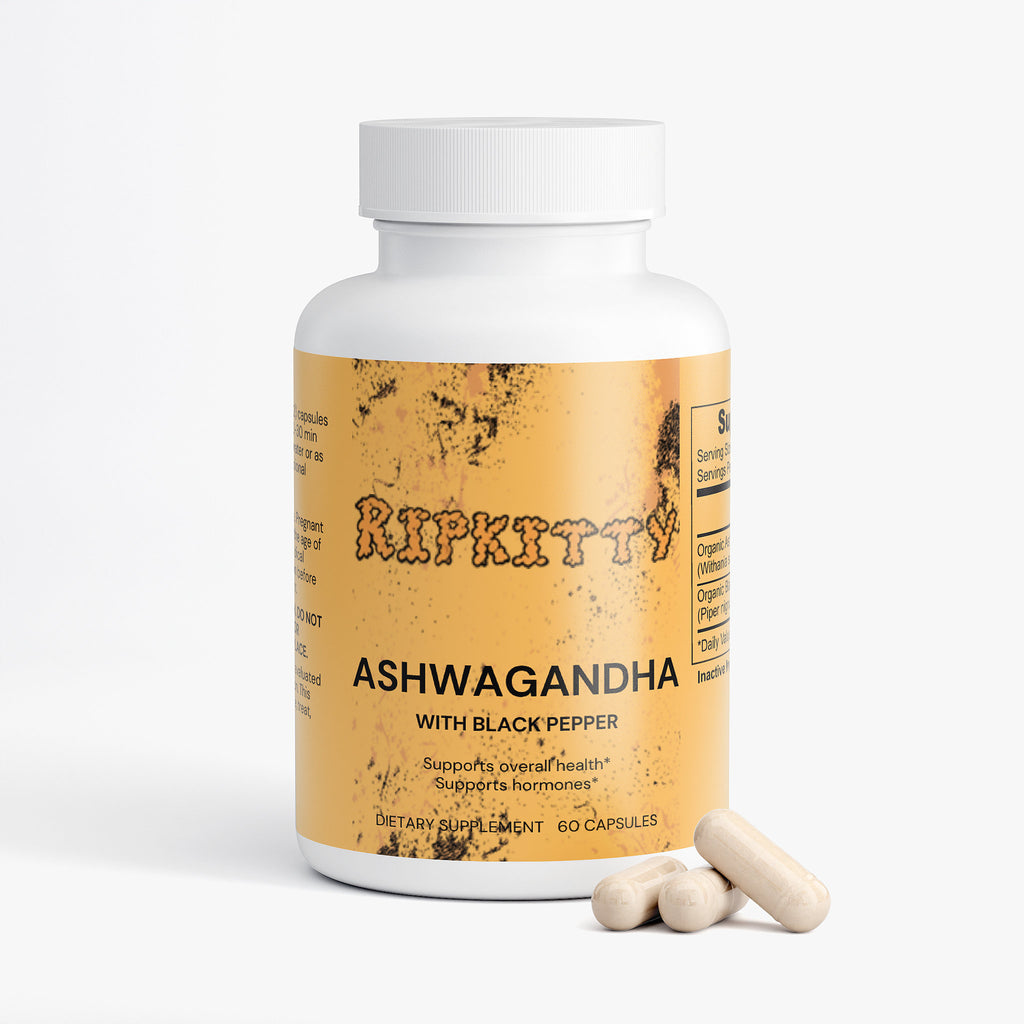 Ripkitty Organic Ashwagandha with Black Pepper - 60 Vegan Capsules