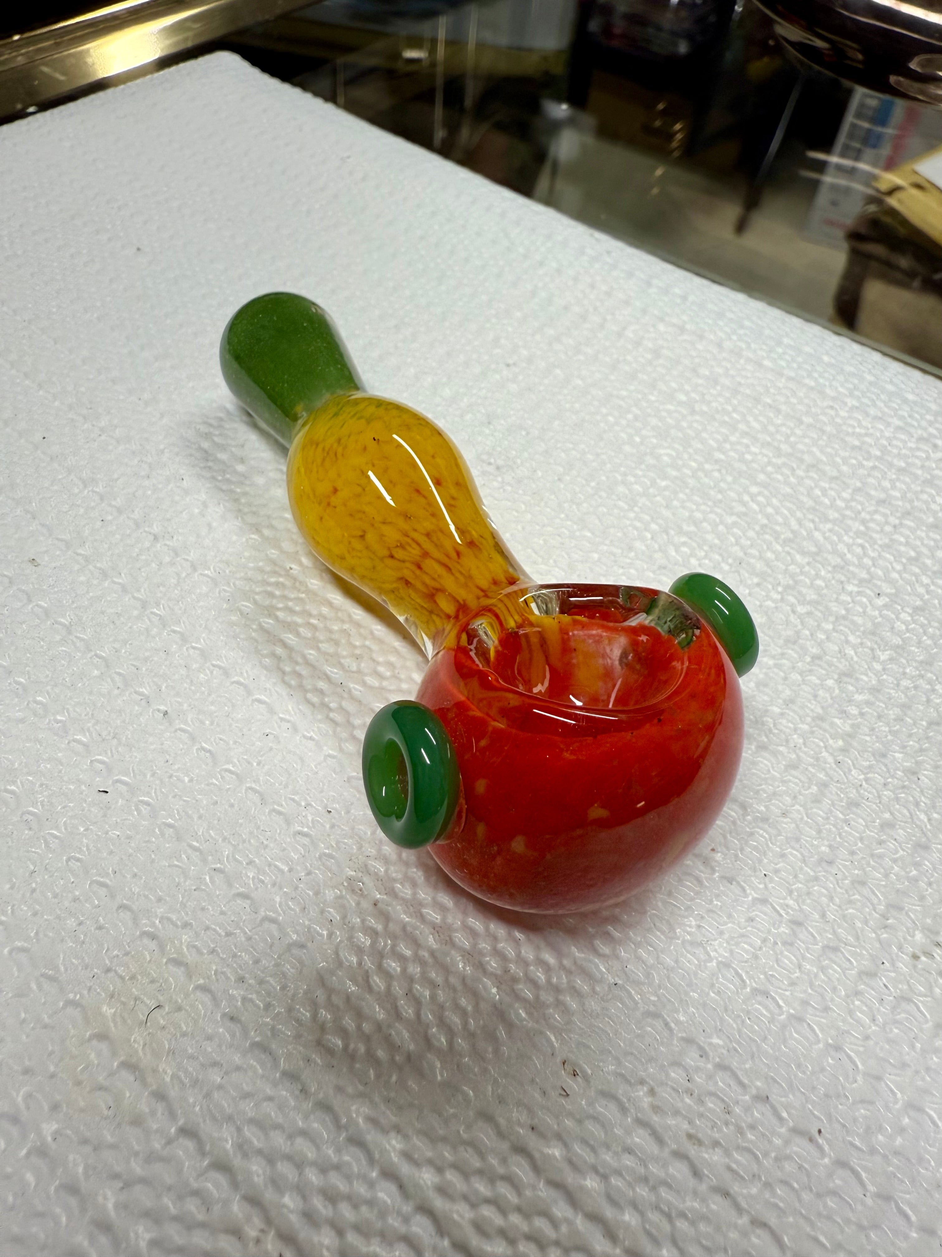 Ripkitty 3.5" Rasta Art Spoon Pipe - Handblown Glass Dry Herb Pipe