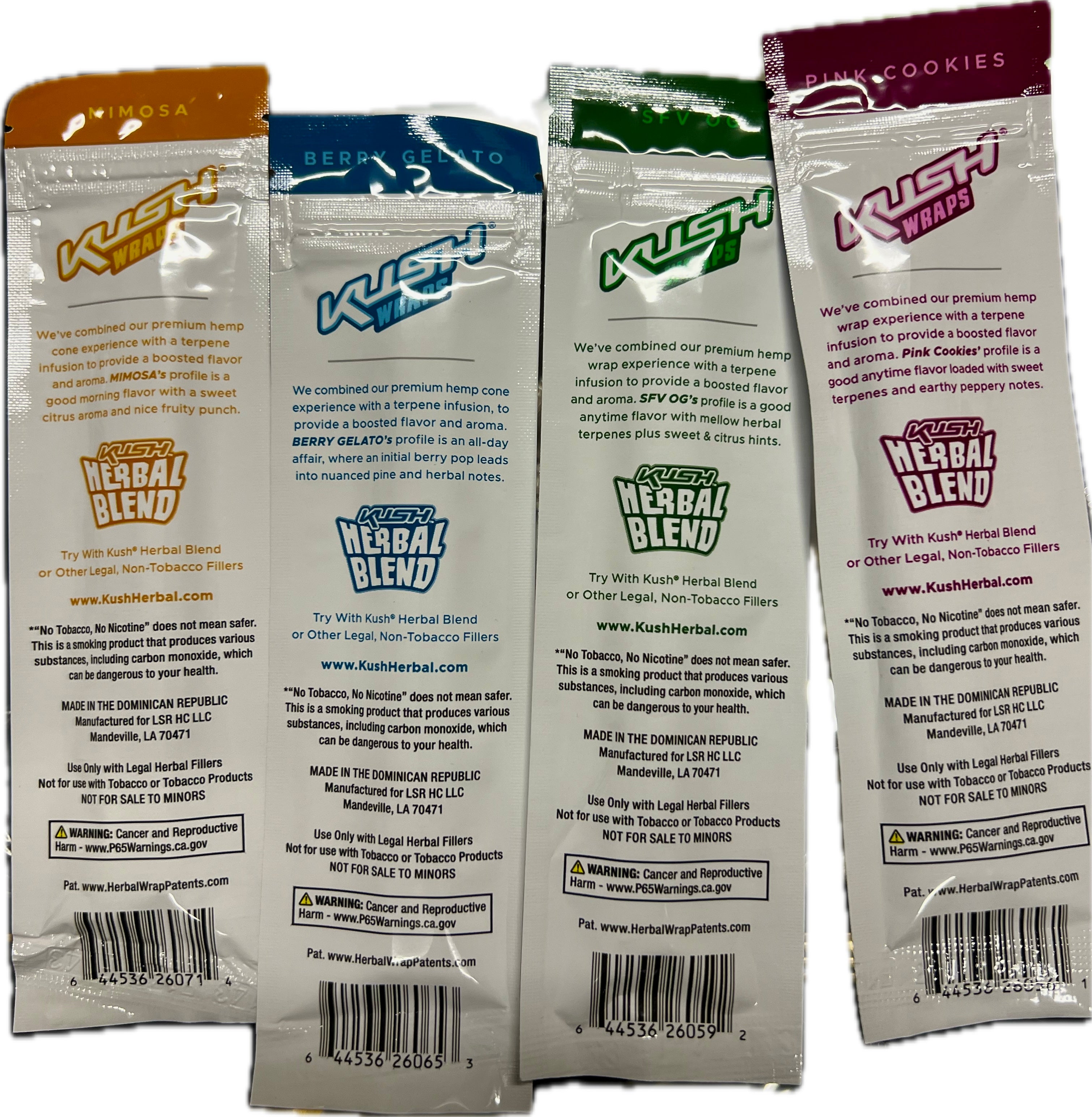 Kush Hemp Wraps Flavor Variety Bundle - 4-Pack Terpene Infused (Tobacco-Free)