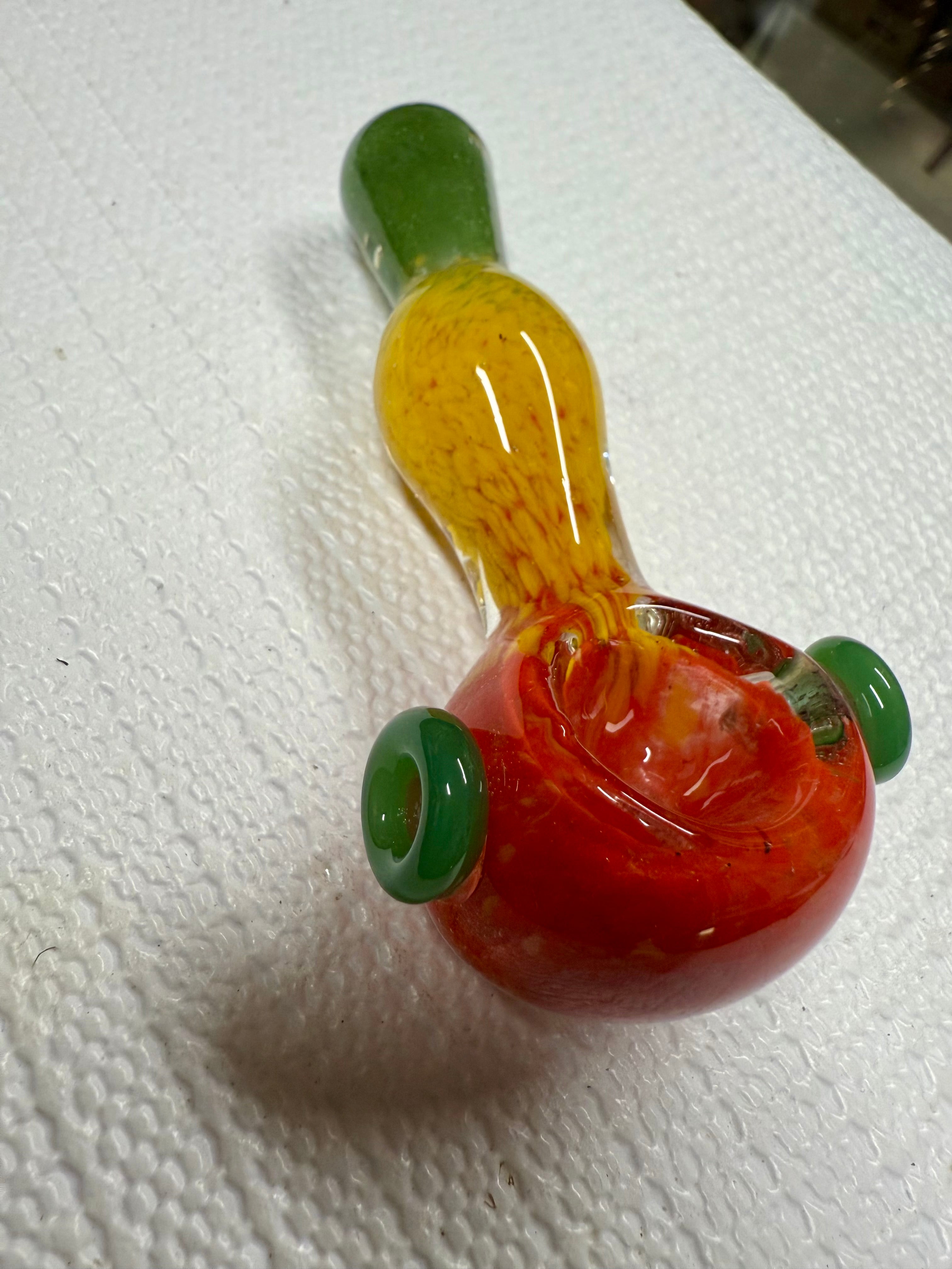Ripkitty 3.5" Rasta Art Spoon Pipe - Handblown Glass Dry Herb Pipe