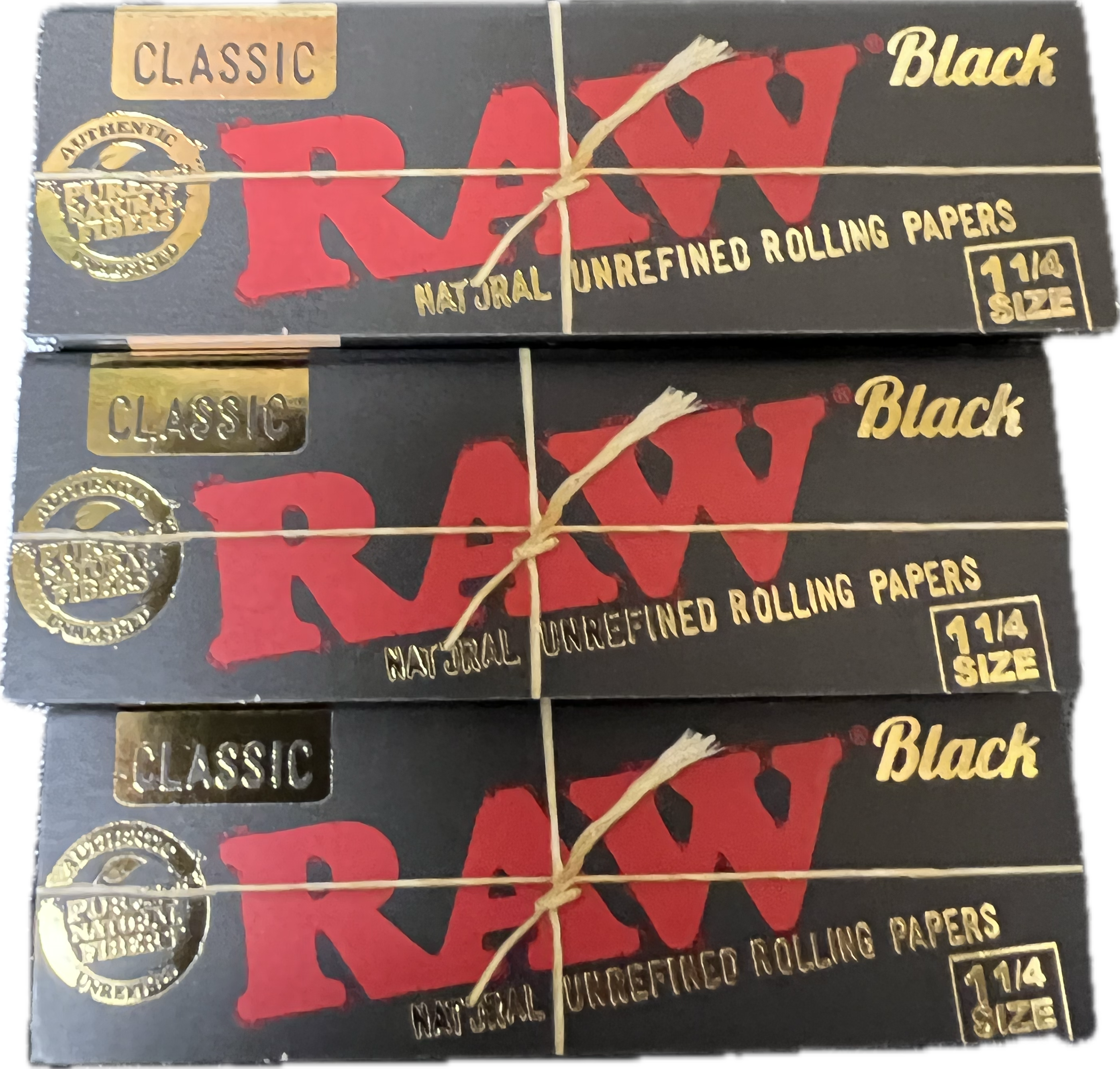Raw Unrefined Classic Black 1.25 (1 1/4) Size Cigarette Rolling Papers (3 Count)