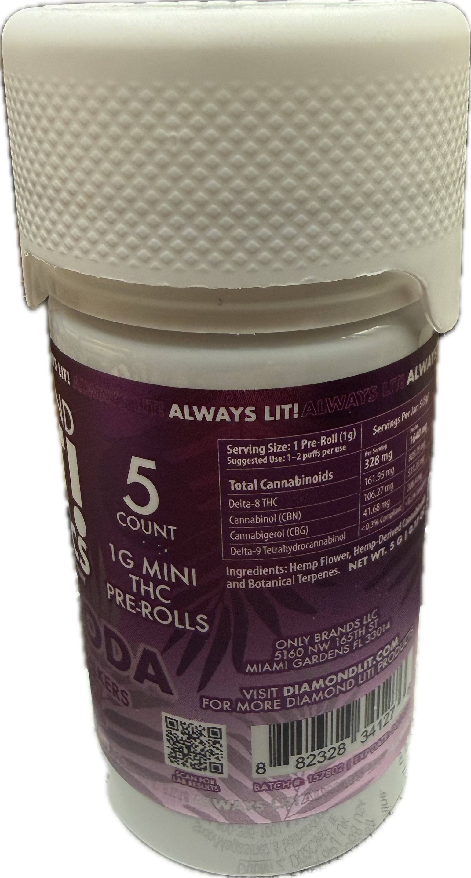Diamond Lit! Exotics Dog Walkers - 1G Delta-8 Pre-Rolls 5ct Jar (Sativa/Hybrid/Indica)
