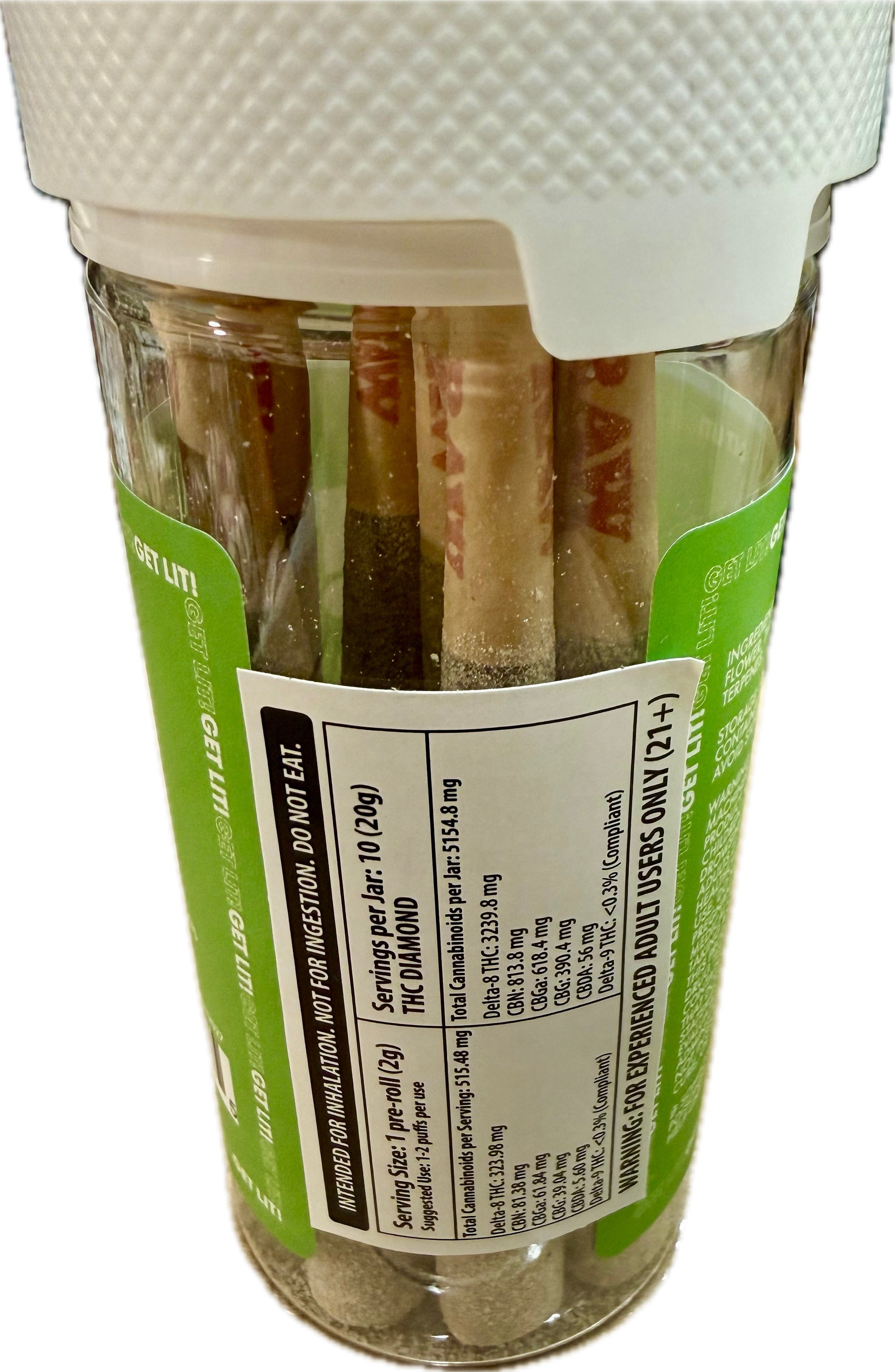 Diamond Lit! THC Liquid Diamonds Pre-Rolls - 2G x 10ct Jar (Hybrid)