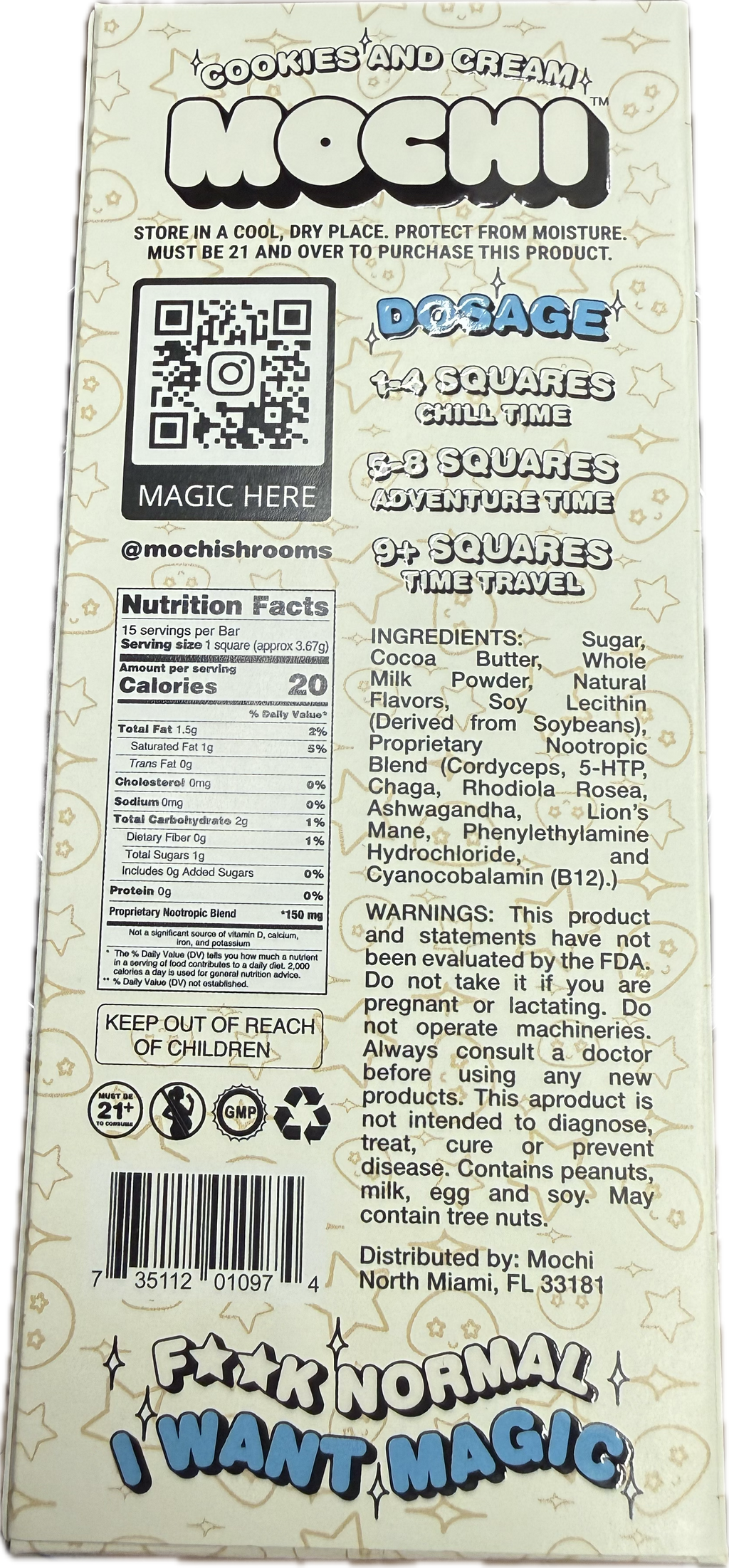 Mochi Cookies & Cream Magic Mushroom Chocolate Bar (55g)