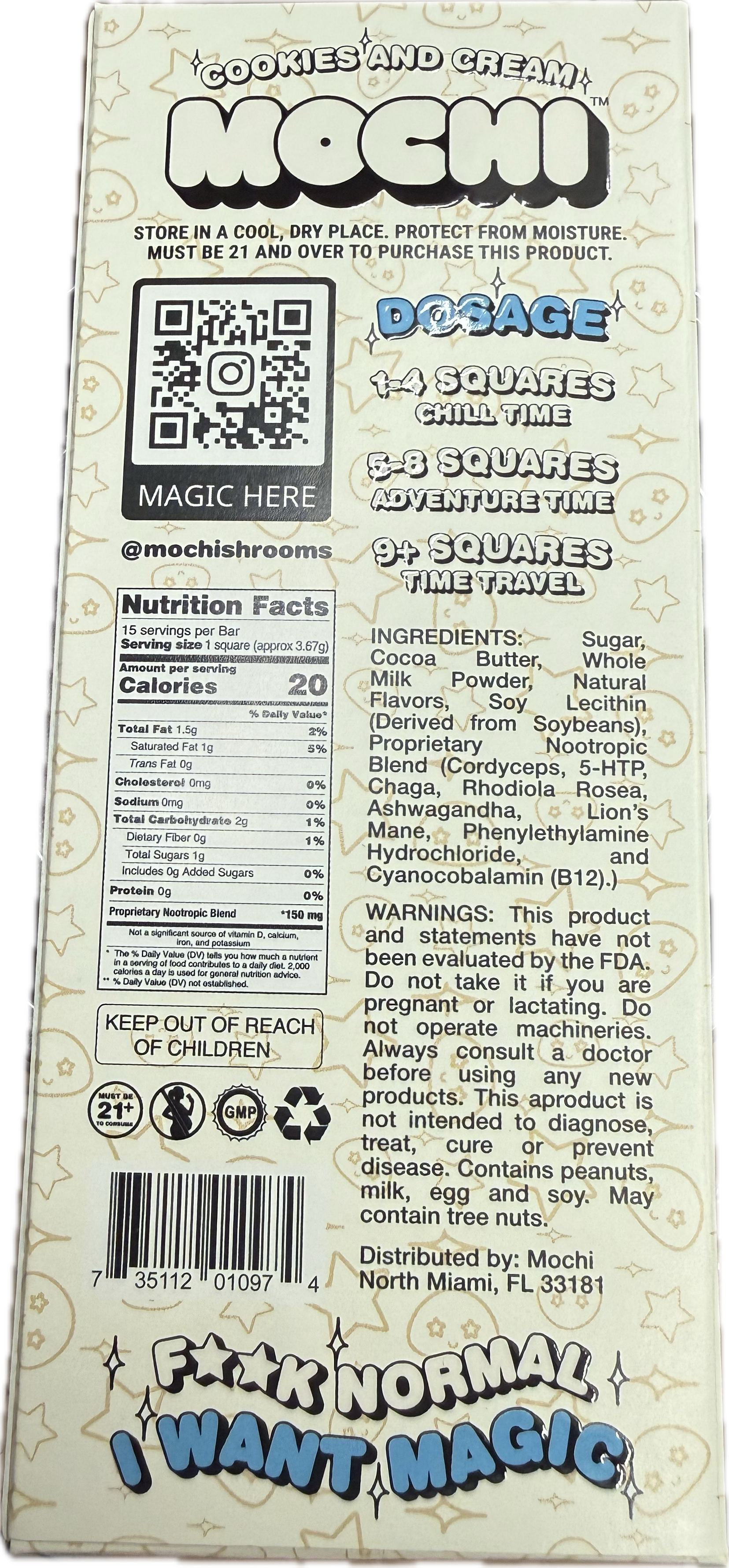 Mochi Cookies & Cream Magic Mushroom Chocolate Bar (55g)